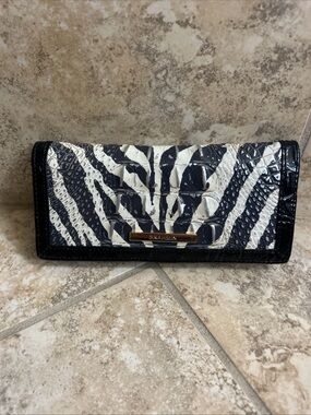 New Brahmin Ady Leather Slim Wallet Zebra Print EVERLASTING ENCORE